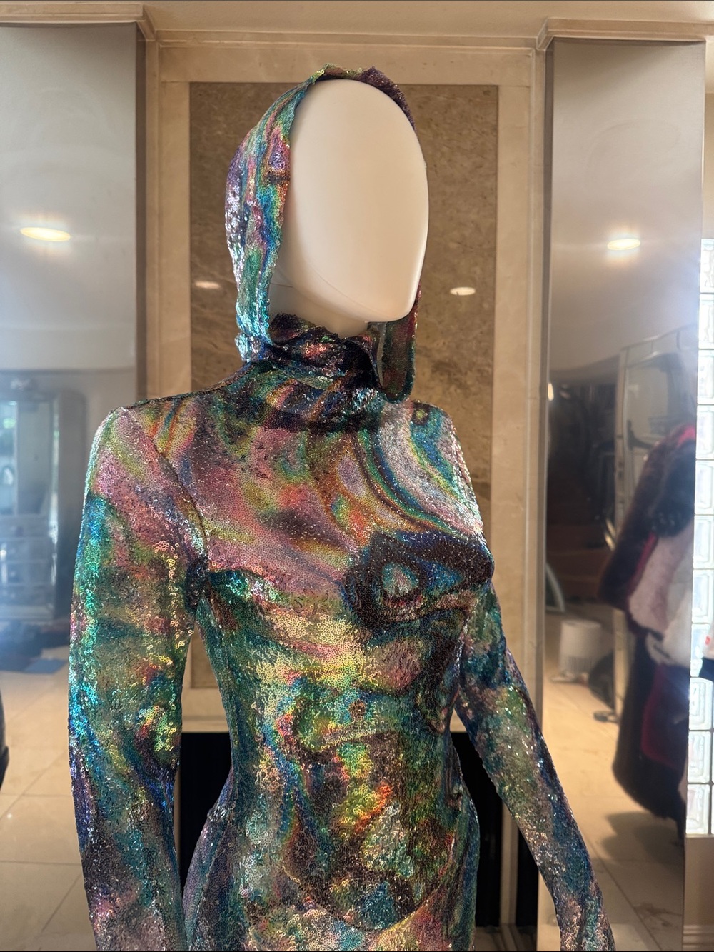 Mew Mews Nebraska Ombre Hooded Psychedelic Maxi Gown - Picture 3 of 15